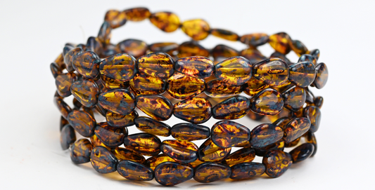 Flat Teardrop Pressed Beads, Transparent Yellow Travertin (80010-86800), Glass, Czech Republic