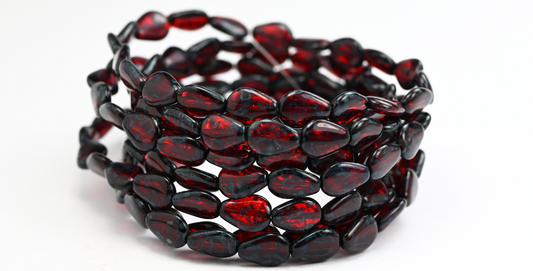 Flat Teardrop Pressed Beads, Ruby Red Travertin (90080-86800), Glass, Czech Republic