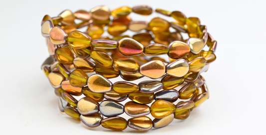 Flat Teardrop Pressed Beads, Transparent Yellow Rose Gold Capri (80010-27101), Glass, Czech Republic