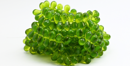 Pear Drop Pressed Glass Beads, Opal Green (5101050220), Glass, Czech Republic