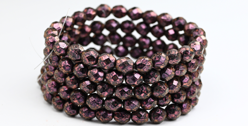 Fire Polished Round Faceted Beads, Black Red Iridiscent (23980-86944), Glass, Czech Republic