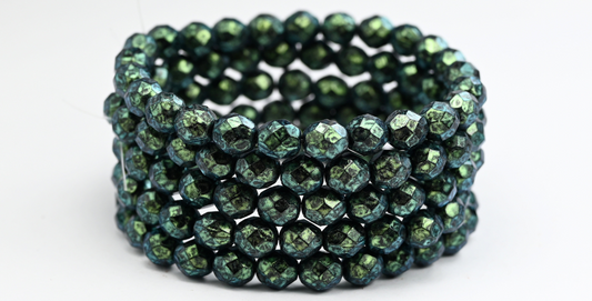 Fire Polished Round Faceted Beads, Black Green Iridiscent (23980-86922), Glass, Czech Republic