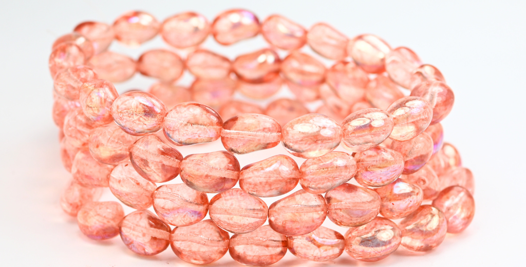 Semi Oval Olive Beads, Crystal Light Pink Peach Ab (00030-34305-AB), Glass, Czech Republic