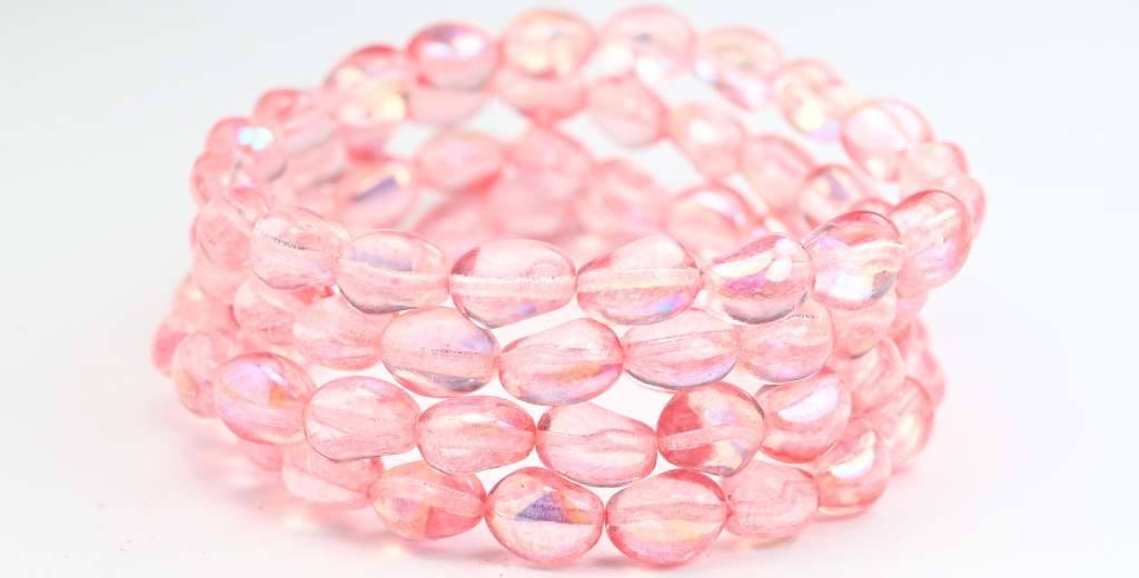 Semi Oval Olive Beads, Crystal Light Pink Ab (00030-34304-AB), Glass, Czech Republic