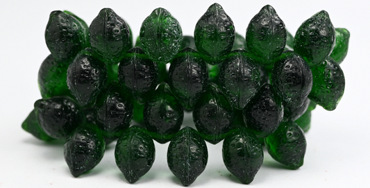 Lemon Friut Pressed Glass Beads, Transparent Green Emerald (50150), Glass, Czech Republic