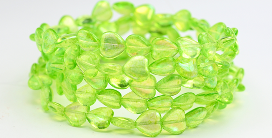 Heart Pressed Glass Beads, Crystal Light Green Ab (00030-34310-AB), Glass, Czech Republic