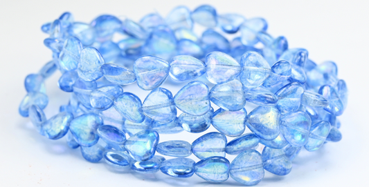 Heart Pressed Glass Beads, Crystal Light Blue Ab (00030-34307-AB), Glass, Czech Republic