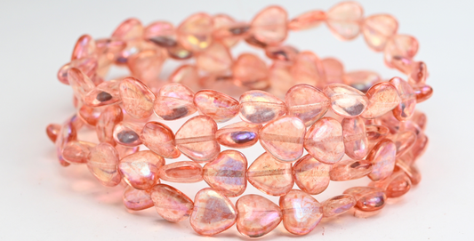 Heart Pressed Glass Beads, Crystal Light Pink Peach Ab (00030-34305-AB), Glass, Czech Republic