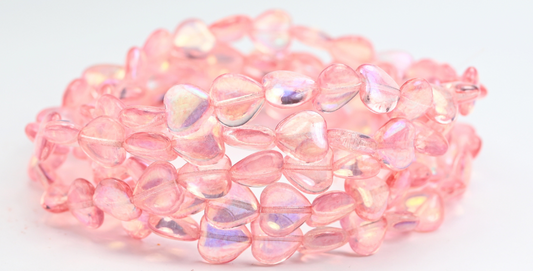 Heart Pressed Glass Beads, Crystal Light Pink Ab (00030-34304-AB), Glass, Czech Republic