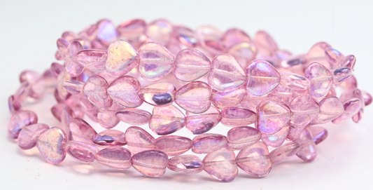 Heart Pressed Glass Beads, Crystal Light Fuchsia Pink Ab (00030-34306-AB), Glass, Czech Republic