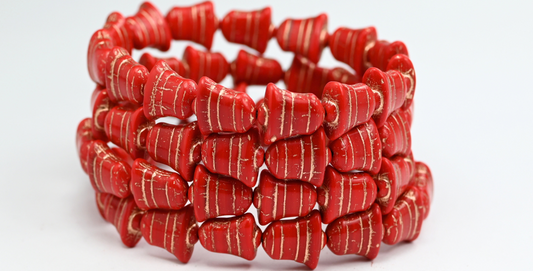 Flat Bell Beads, Opaque Red Copper Lined (93200-54200), Glass, Czech Republic