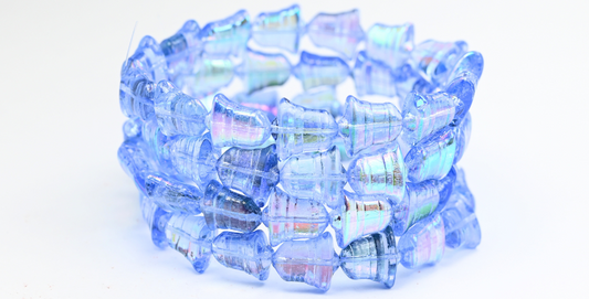 Flat Bell Beads, Transparent Blue Ab (30020-AB), Glass, Czech Republic