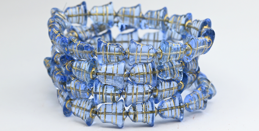 Flat Bell Beads, Transparent Blue Gold Lined (30020-54202), Glass, Czech Republic