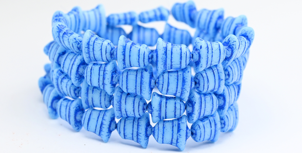 Flat Bell Beads, Opal Aqua Blue Lined (61010MT-46430), Glass, Czech Republic