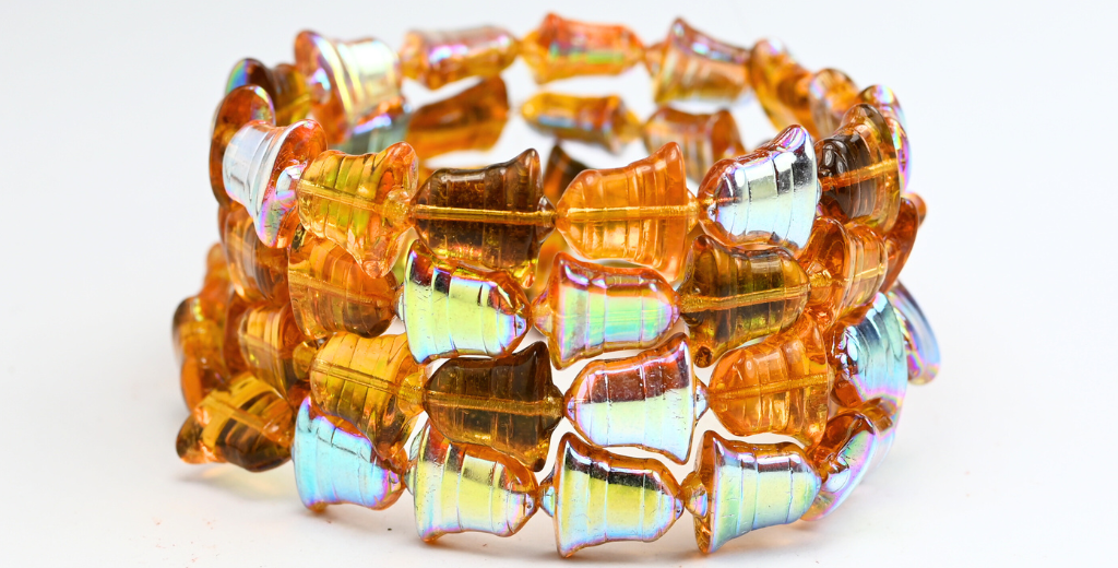 Flat Bell Beads, Transparent Orange Ab (10060-AB), Glass, Czech Republic