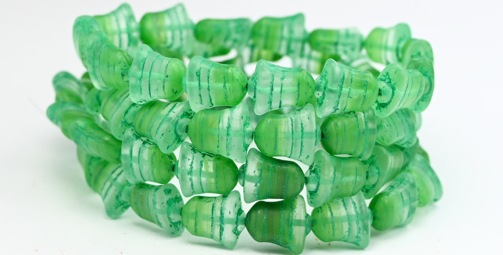 Flat Bell Beads, Opaque Green Green Lined (56018FM-46450), Glass, Czech Republic