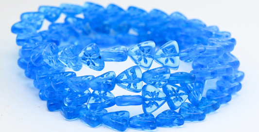 Triangle Flat Wit Flower Pressed Glass Beads, Transparent Aqua Light Blue Lined (60020-46460), Glass, Czech Republic