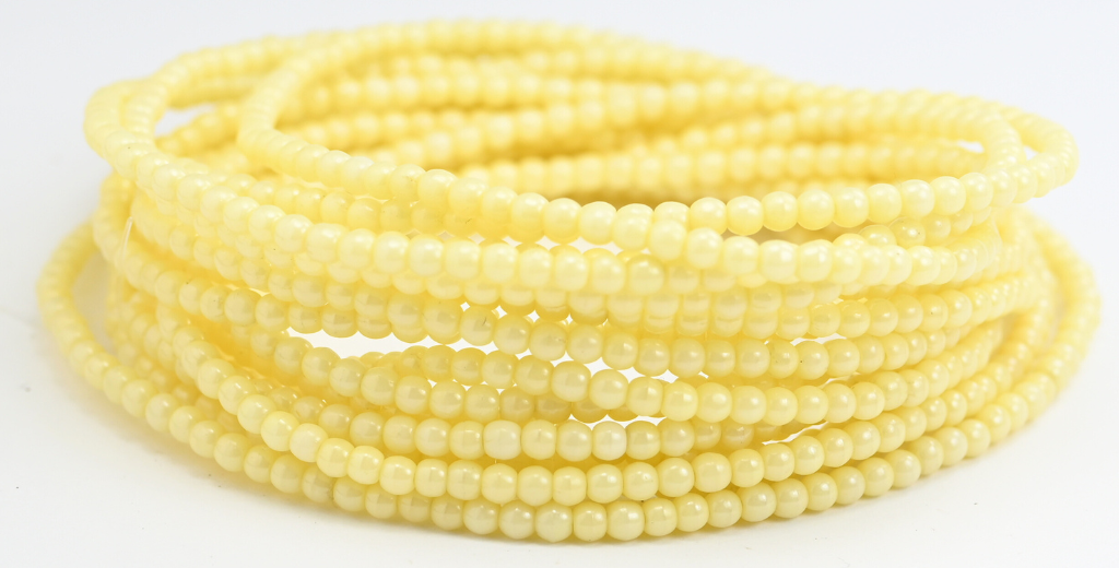 Round Pressed Glass Beads Druck, White Luster Yellow Full Coated (02010-14483), Glass, Czech Republic