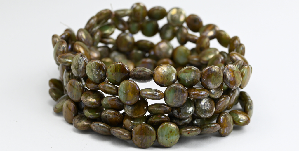 扁平圆形硬币压制玻璃珠，混合橙色蓝色毕加索 (93143310-43400)，玻璃，捷克共和国