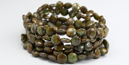 扁平圆形硬币压制玻璃珠，混合橙色蓝色毕加索 (93143310-43400)，玻璃，捷克共和国