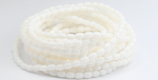 Olive Oval Pressed Glass Beads, White (02010), Glass, Czech Republic