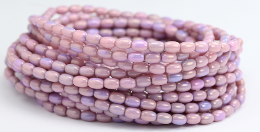 Olive Oval Pressed Glass Beads, White Luster Lila (02010-14494), Glass, Czech Republic