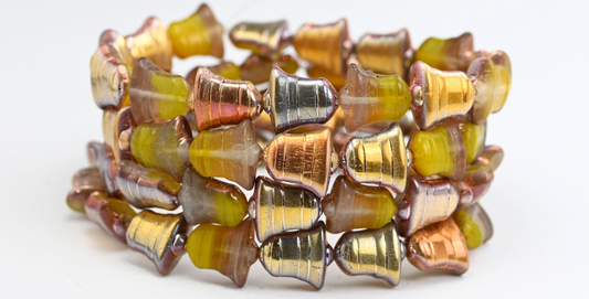 Flat Bell Beads, Mixed Colors Yellow Rose Gold Capri (MIX-YELLOW-27101), Glass, Czech Republic