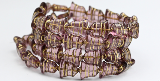 Flat Bell Beads, Transparent Light Amethyst Gold Lined (20310-54202), Glass, Czech Republic