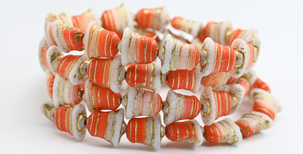 フラットベルビーズ、ディープオレンジゴールドライン（93140201-54202）、ガラス、チェコ共和国