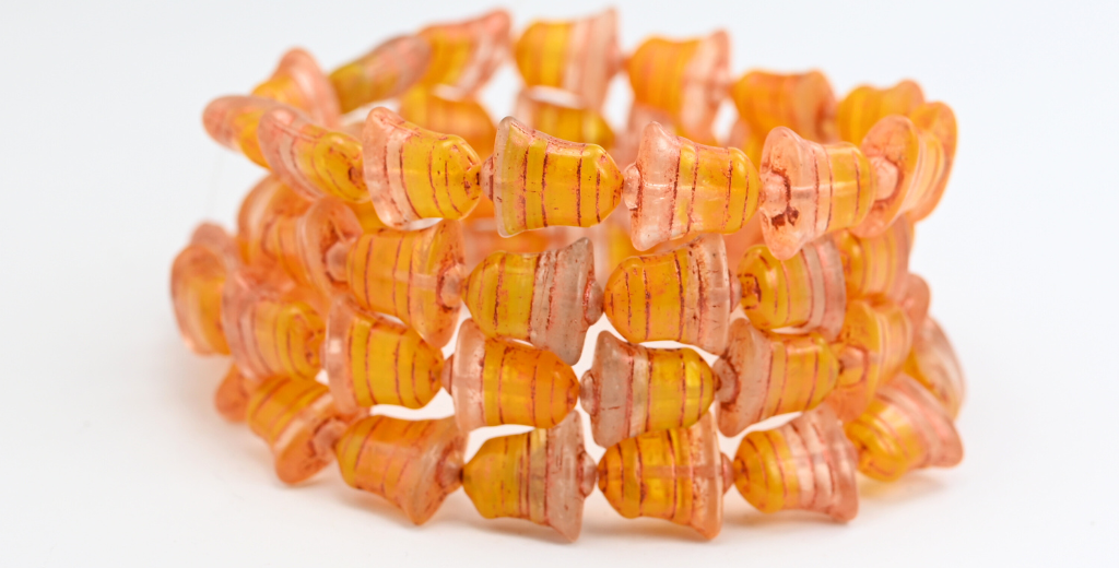 Flat Bell Beads, Mixed Colors Orange Copper Lined (MIX-ORANGE-55307), Glass, Czech Republic