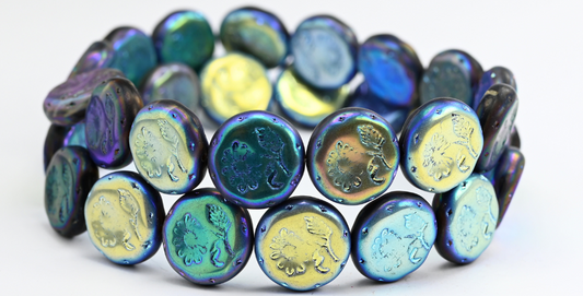 圆形扁平玛格丽特花朵压制玻璃珠，条纹深棕色 Ab 2X (26117-AB-2X)，玻璃，捷克共和国