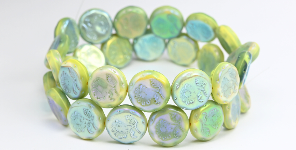 圆形扁平玛格丽特花朵压制玻璃珠，87553 Ab 2X (87553-AB-2X)，玻璃，捷克共和国