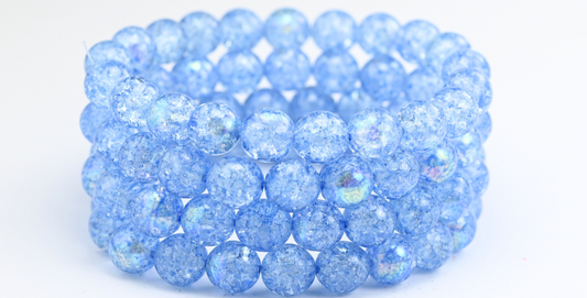 丸型プレスガラスビーズ Druck、クリスタルライトブルー AB クラック (00030-34307-AB-CRACK)、ガラス、チェコ共和国