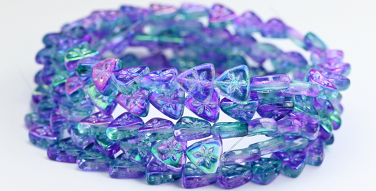 三角形扁平花形压制玻璃珠，水晶光泽蓝紫色 (00030-48123)，玻璃，捷克共和国