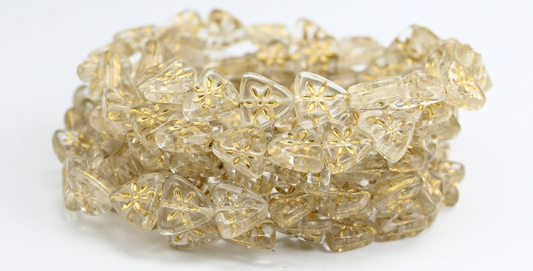 三角形扁平花形压制玻璃珠，水晶金线 (00030-54202)，玻璃，捷克共和国