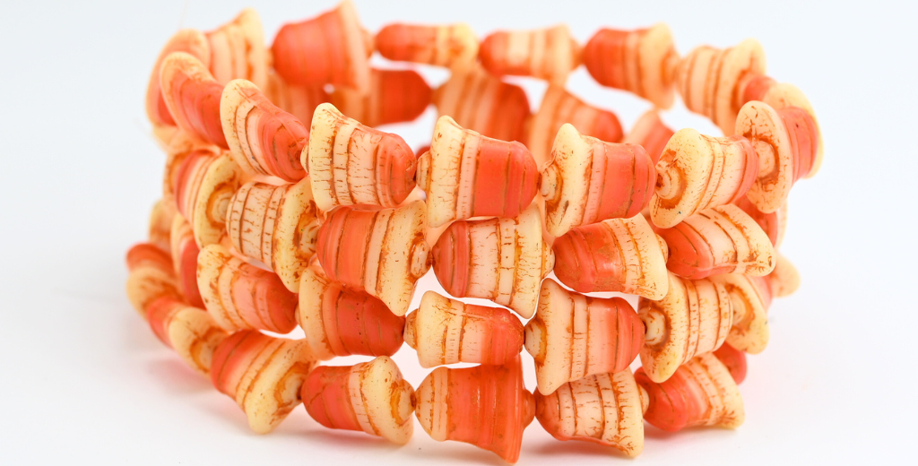 OUTLET 10 grams Flat Bell Beads, 14 x 13 mm, Deep Orange  Lined (931402010-46489), Glass, Czech Republic