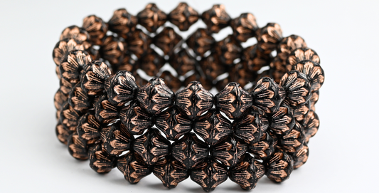 Lantern Pressed Glass Beads, Black Copper Lined (11-23980-54200), Glass, Czech Republic