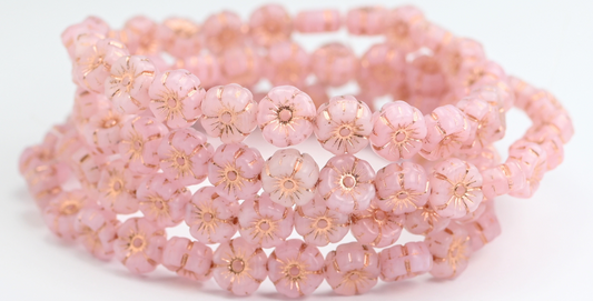 Hawaii Flower Pressed Glass Beads, Opal Pink Copper Lined (71000MT-54200), Glass, Czech Republic