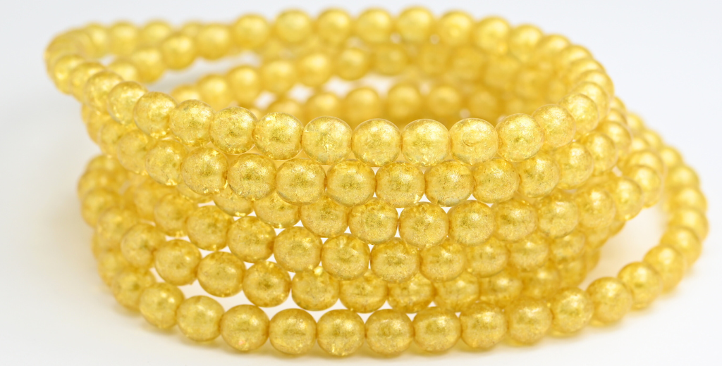 Round Pressed Glass Beads Druck, Light Yellow Crack (34302-CRACK), Glass, Czech Republic