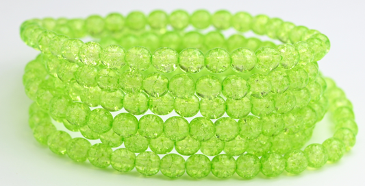 Round Pressed Glass Beads Druck, Light Green Crack (34310-CRACK), Glass, Czech Republic