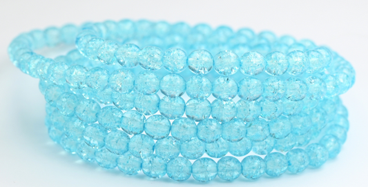 Round Pressed Glass Beads Druck, Light Aqua Blue Crack (34308-CRACK), Glass, Czech Republic