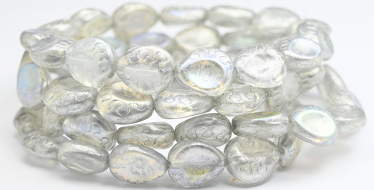 Tear Oval Pressed Glass Beads, Crystal Silver Gray Ab (00030-34301-AB), Glass, Czech Republic