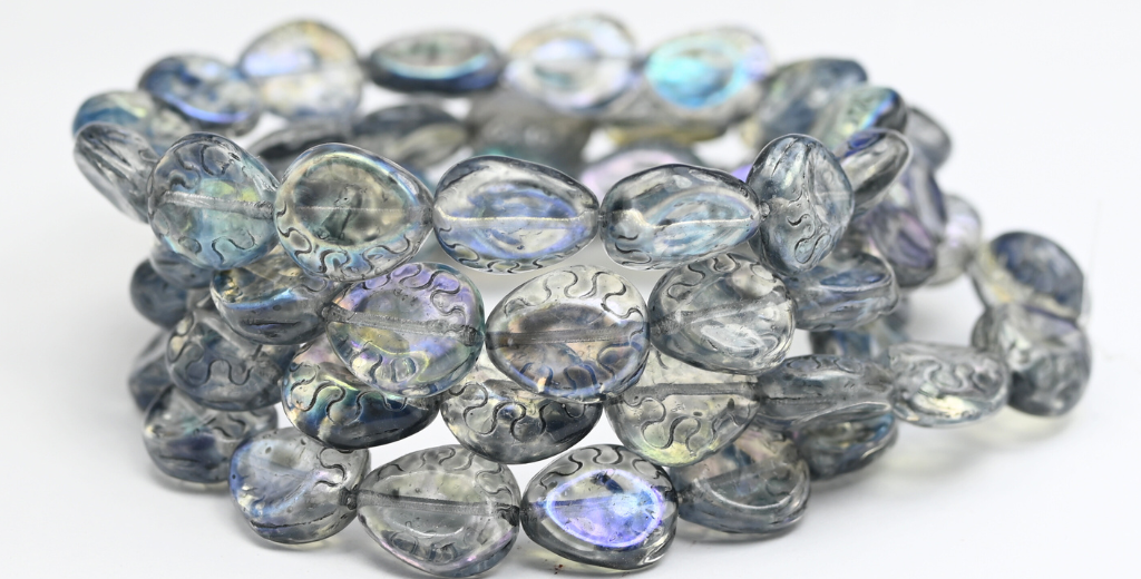 Tear Oval Pressed Glass Beads, Crystal Light Gray Ab (00030-34311-AB), Glass, Czech Republic