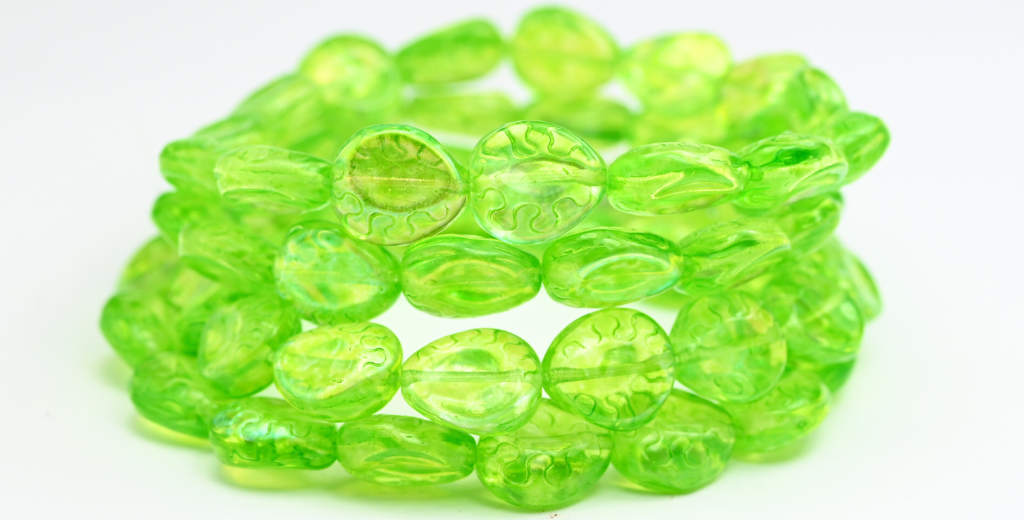 Tear Oval Pressed Glass Beads, Crystal Light Green Ab (00030-34310-AB), Glass, Czech Republic