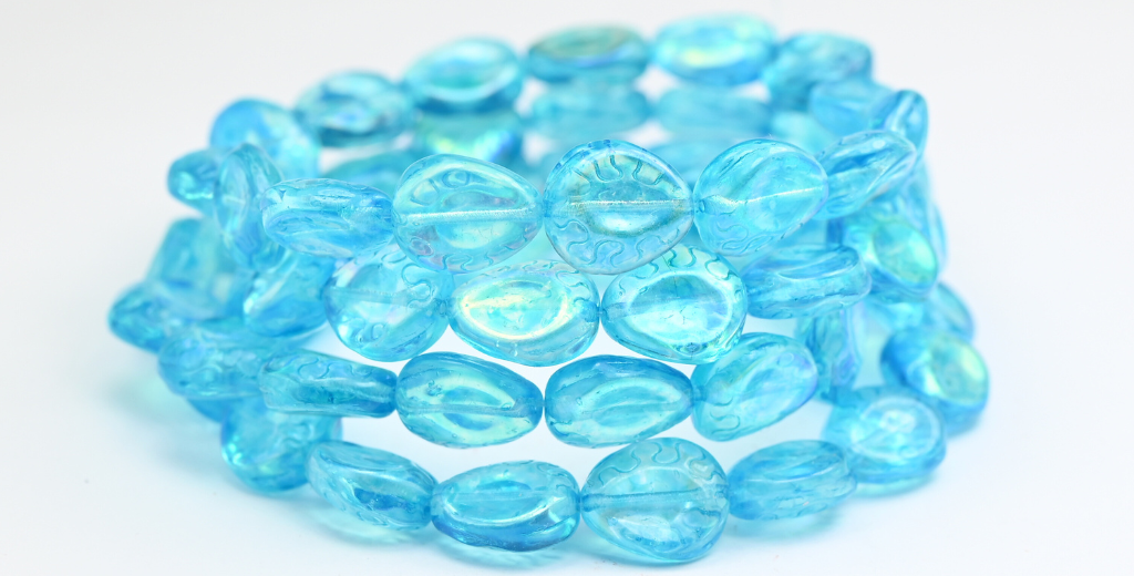 Tear Oval Pressed Glass Beads, Crystal Light Aqua Blue Ab (00030-34308-AB), Glass, Czech Republic