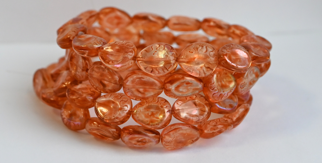 Tear Oval Pressed Glass Beads, Crystal Light Pink Peach Ab (00030-34305-AB), Glass, Czech Republic