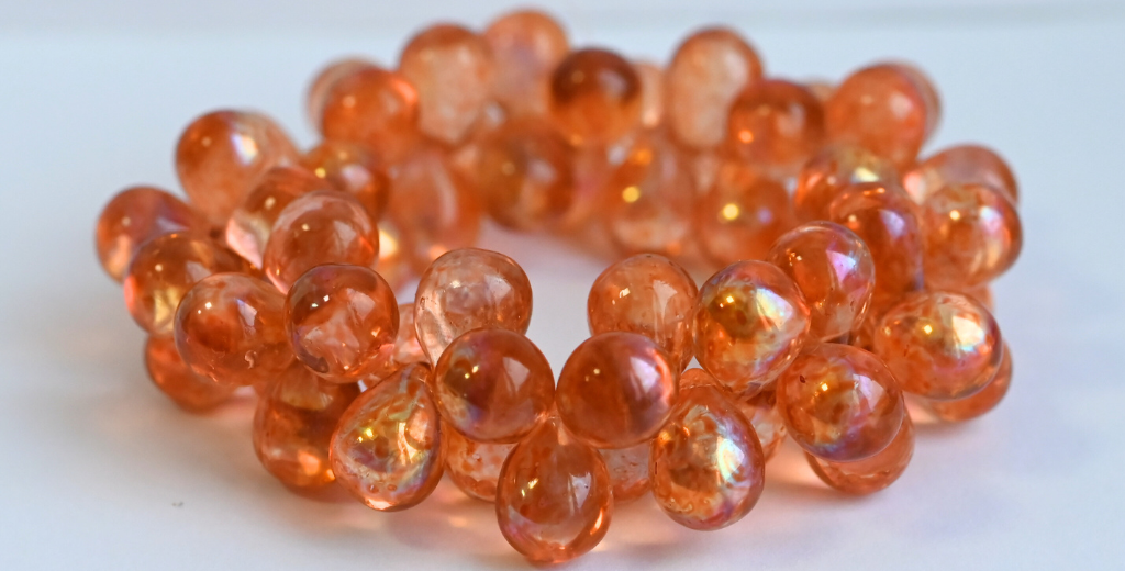 Pear Teardrop Pressed Glass Beads, Crystal Light Pink Peach Ab (00030-34305-AB), Glass, Czech Republic