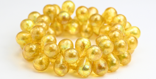 Pear Teardrop Pressed Glass Beads, Crystal Light Yellow Ab (00030-34302-AB), Glass, Czech Republic