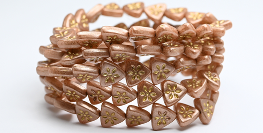 三角形のフラットウィットフラワープレスガラスビーズ、ホワイトピンクベージュゴールドライン（02010-34303-54202）、ガラス、チェコ共和国