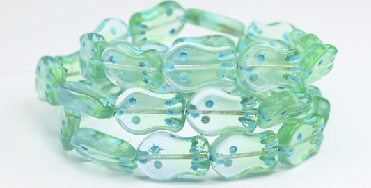 OUTLET 2 pcs Simple Fish Beads, 19 x 12 mm, Transparent Green Blue Lined (50500-30010-34308), Glass, Czech Republic